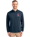 Los Angeles Angels Cooperstown Cutter & Buck Virtue Eco Pique Recycled Quarter Zip Mens Big & Tall Pullover Navy Blue Front Thumbnail Image