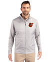 Baltimore Orioles Cooperstown Cutter & Buck Stealth Hybrid Quilted Mens Big and Tall Full Zip Windbreaker Jacket Polished Medium Gray Front Thumbnail Image