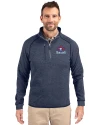 Toronto Blue Jays Cooperstown Cutter & Buck Mainsail Sweater-Knit Mens Big and Tall Half Zip Pullover Jacket Liberty Navy Heather Front Thumbnail Image