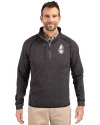 Chicago Cubs Cooperstown Cutter & Buck Mainsail Sweater-Knit Mens Big and Tall Half Zip Pullover Jacket Charcoal Heather Front Thumbnail Image