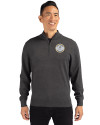 Milwaukee Brewers Cooperstown Cutter & Buck Lakemont Tri-Blend Mens Big and Tall Quarter Zip Pullover Sweater Charcoal Heather Front Thumbnail Image