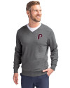 Philadelphia Phillies Cooperstown Cutter & Buck Lakemont Tri-Blend Mens Big and Tall V-Neck Pullover Sweater Charcoal Heather Front Thumbnail Image