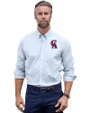 Los Angeles Angels Cooperstown Cutter & Buck Stretch Oxford Stripe Mens Big and Tall Long Sleeve Dress Shirt Light Blue Front Thumbnail Image