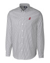Cleveland Indians Cooperstown Cutter & Buck Stretch Oxford Stripe Mens Big and Tall Long Sleeve Dress Shirt Charcoal Mannequin Thumbnail Image