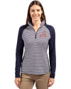Atlanta Braves Cooperstown Cutter & Buck Forge Tonal Stripe Stretch Half Zip Womens Top Liberty Navy Front Thumbnail Image