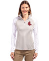 Boston Red Sox Cooperstown Cutter & Buck Forge Tonal Stripe Stretch Half Zip Womens Top White/Polished Front Thumbnail Image