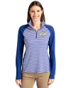 Milwaukee Brewers Cooperstown Cutter & Buck Forge Tonal Stripe Stretch Half Zip Womens Top Tour Blue Front Thumbnail Image