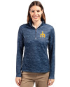 Seattle Mariners Cooperstown Cutter & Buck Traverse Stretch Eco Camo Print Quarter Zip Womens Pullover Navy Blue Front Thumbnail Image