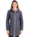 Toronto Blue Jays Cooperstown Cutter & Buck Rainier PrimaLoft®  Womens Eco Insulated Hooded Long Coat Anthracite Melange Front Thumbnail Image