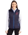 View image 7: Cleveland Indians Cooperstown Cutter & Buck Rainier Recycled Insulated Puffer Womens Full Zip Vest Dark Navy Front