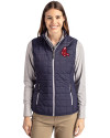 Boston Red Sox Cooperstown Cutter & Buck Rainier PrimaLoft® Womens Eco Insulated Full Zip Puffer Vest Dark Navy/Silver Front Thumbnail Image