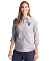 Athletics Cooperstown Cutter & Buck Stretch Oxford Stripe Womens Long Sleeve Dress Shirt Charcoal Front Thumbnail Image