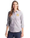 Seattle Mariners Cooperstown Cutter & Buck Stretch Oxford Stripe Womens Long Sleeve Dress Shirt Charcoal Front Thumbnail Image