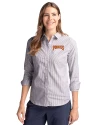 Pittsburgh Pirates Cooperstown Cutter & Buck Stretch Oxford Stripe Womens Long Sleeve Dress Shirt Charcoal Front Thumbnail Image