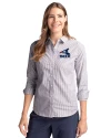 Chicago White Sox Cooperstown Cutter & Buck Stretch Oxford Stripe Womens Long Sleeve Dress Shirt Charcoal Front Thumbnail Image