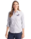Los Angeles Dodgers Cooperstown Cutter & Buck Stretch Oxford Stripe Womens Long Sleeve Dress Shirt French Blue Front Thumbnail Image