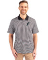 Miami Marlins Cooperstown Cutter & Buck Forge Tonal Stripe Stretch Mens Polo Black Front Thumbnail Image