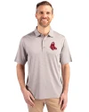 Boston Red Sox Cooperstown Cutter & Buck Forge Pencil Stripe Stretch Mens Polo Polished Medium Gray Front Thumbnail Image