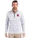 Boston Red Sox Cooperstown Cutter & Buck Traverse Stretch Eco Camo Print Quarter Zip Mens Pullover Charcoal Front Thumbnail Image