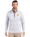 Seattle Mariners Cooperstown Cutter & Buck Traverse Stretch Eco Camo Print Quarter Zip Mens Pullover Charcoal Front Thumbnail Image