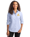 Seattle Mariners Cooperstown Cutter & Buck Stretch Oxford Womens Long Sleeve Dress Shirt Light Blue Front Thumbnail Image