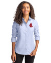 Boston Red Sox Cooperstown Cutter & Buck Stretch Oxford Womens Long Sleeve Dress Shirt Light Blue Front Thumbnail Image