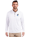Kansas Jayhawks Alumni Cutter & Buck Adapt Eco Knit Stretch Recycled Mens Quarter Zip Pullover White Front Thumbnail Image