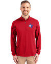 Texas Rangers Cooperstown Cutter & Buck Virtue Eco Pique Recycled Quarter Zip Mens Pullover Red Front Thumbnail Image
