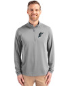 Miami Marlins Cooperstown Cutter & Buck Virtue Eco Pique Recycled Quarter Zip Mens Pullover Polished Medium Gray Front Thumbnail Image