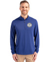 Milwaukee Brewers Cooperstown Cutter & Buck Virtue Eco Pique Recycled Quarter Zip Mens Pullover Tour Blue Front Thumbnail Image