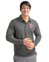 New York Yankees Cooperstown Cutter & Buck Advantage Eco Tri-Blend Pique Mens Long Sleeve Polo Elemental Grey Front Thumbnail Image