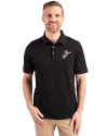 Cincinnati Reds Cooperstown Cutter & Buck Advantage Eco Tri-Blend Pique Mens Polo Black Front Thumbnail Image