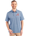 Atlanta Braves Cooperstown Cutter & Buck Pike Magnolia Print Stretch Mens Polo Atlas/Navy Blue Front Thumbnail Image