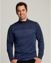 Front Profile of a man smiling while wearing a Liberty Navy Cutter & Buck Traverse Stretch Eco Stripe Quarter Zip Mens Pullover Thumbnail Image
