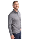 Front Profile of Man posing while wearing an Elemental Grey Cutter & Buck Traverse Stretch Eco Stripe Quarter Zip Mens Pullover Thumbnail Image