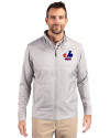 Montreal Expos Cooperstown Cutter & Buck Stealth Hybrid Quilted Mens Full Zip Windbreaker Jacket Polished Medium Gray Front Thumbnail Image