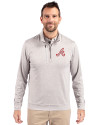 Atlanta Braves Cooperstown Cutter & Buck Stealth Heathered Quarter Zip Mens Pullover Polished Medium Gray Front Thumbnail Image