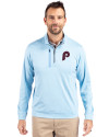 Philadelphia Phillies Cooperstown Cutter & Buck Stealth Heathered Quarter Zip Mens Pullover Atlas Light Blue Front Thumbnail Image