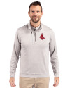 Boston Red Sox Cooperstown Cutter & Buck Stealth Heathered Quarter Zip Mens Pullover Polished Medium Gray Front Thumbnail Image