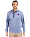 Montreal Expos Cooperstown Cutter & Buck Stealth Heathered Quarter Zip Mens Pullover Tour Blue Front Thumbnail Image