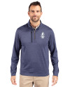 Chicago Cubs Cooperstown Cutter & Buck Stealth Heathered Quarter Zip Mens Pullover Liberty Navy Front Thumbnail Image