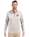 New York Yankees Cooperstown Cutter & Buck Stealth Heathered Quarter Zip Mens Pullover Polished Medium Gray Front Thumbnail Image