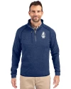 Chicago Cubs Cooperstown Cutter & Buck Mainsail Sweater-Knit Mens Half Zip Pullover Jacket Tour Blue Heather Front Thumbnail Image