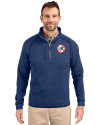 New York Yankees Cooperstown Cutter & Buck Mainsail Sweater-Knit Mens Half Zip Pullover Jacket Tour Blue Heather Front Thumbnail Image