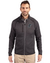 Miami Marlins Cooperstown Cutter & Buck Mainsail Sweater-Knit Mens Full Zip Jacket Charcoal Heather Front Thumbnail Image