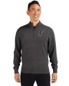 Miami Marlins Cooperstown Cutter & Buck Lakemont Tri-Blend Mens Quarter Zip Pullover Sweater Charcoal Heather Front Thumbnail Image