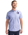 Texas Rangers Cooperstown Cutter & Buck Stretch Oxford Mens Short Sleeve Dress Shirt French Blue Front Thumbnail Image