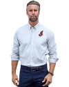 Cleveland Indians Cooperstown Cutter & Buck Stretch Oxford Stripe Mens Long Sleeve Dress Shirt Light Blue Front Thumbnail Image