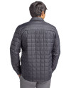 Back profile of a man wearing a Black Cutter & Buck Rainier PrimaLoft® Mens Big and Tall Eco Insulated Quilted Shirt Jacket Thumbnail Image