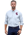 Los Angeles Angels Cooperstown Cutter & Buck Stretch Oxford Stripe Mens Long Sleeve Dress Shirt Light Blue Front Thumbnail Image